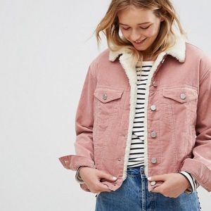 ASOS Pink Corduroy Jacket with White Fur